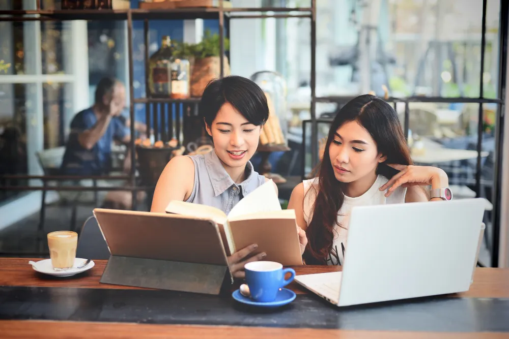 Clients reviewing information together